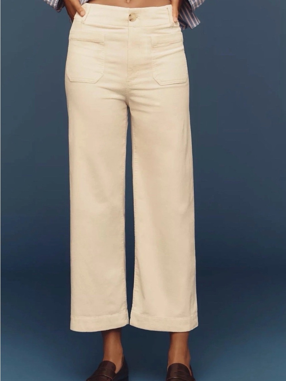 Anthropologie Cream Wide-Leg Cropped Jeans